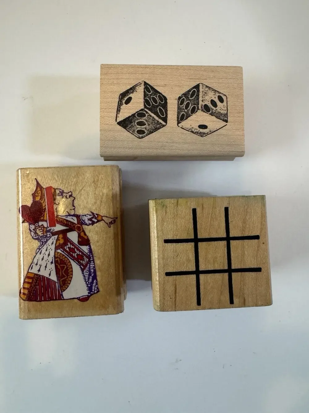 Lot Of 3 Tic Tac Toe Dice Queen Of Hearts Wood Mounted Rubber Stamp #6294